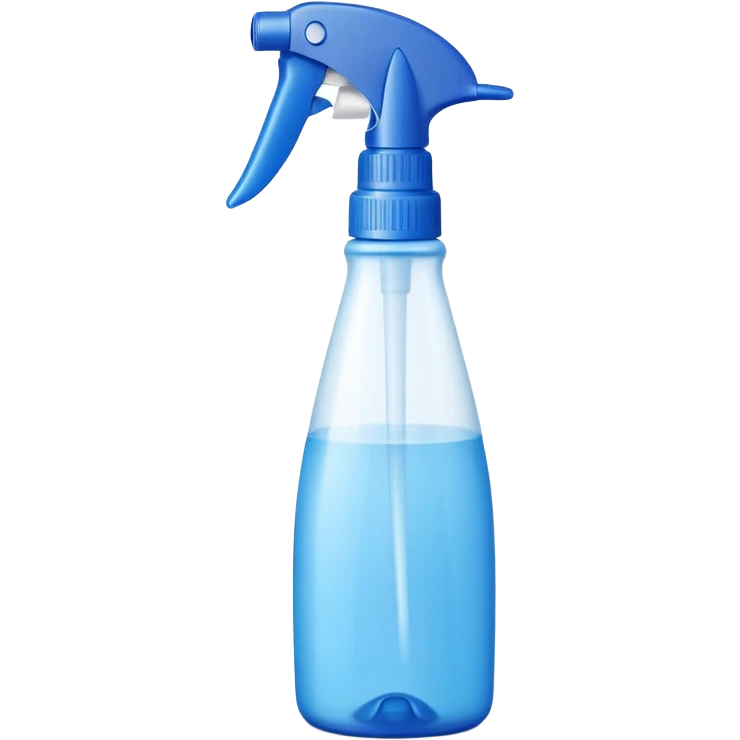 tall plastic spray bottle with curved grip and trigger nozzle, cool tones blue or white, freshness and cleanliness, sleek upright minimalist silhouette, no label, no foam, no extras, soft lighting, subtle shadows, emoji scale emoji