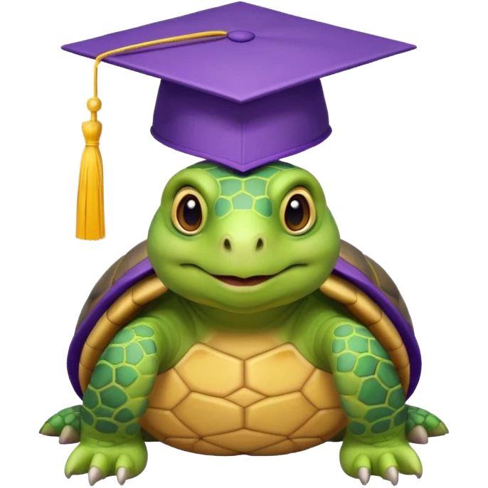 tortoise with a graduation cap, yellow and purple emoji