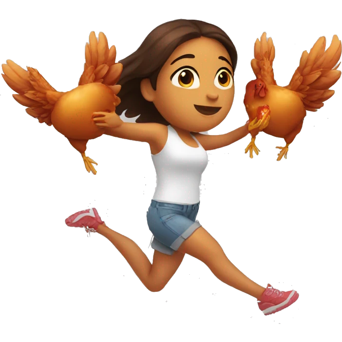 a girl flying with two bbq chicken wings on her back and holding two bbq chicken wings on her hand emoji