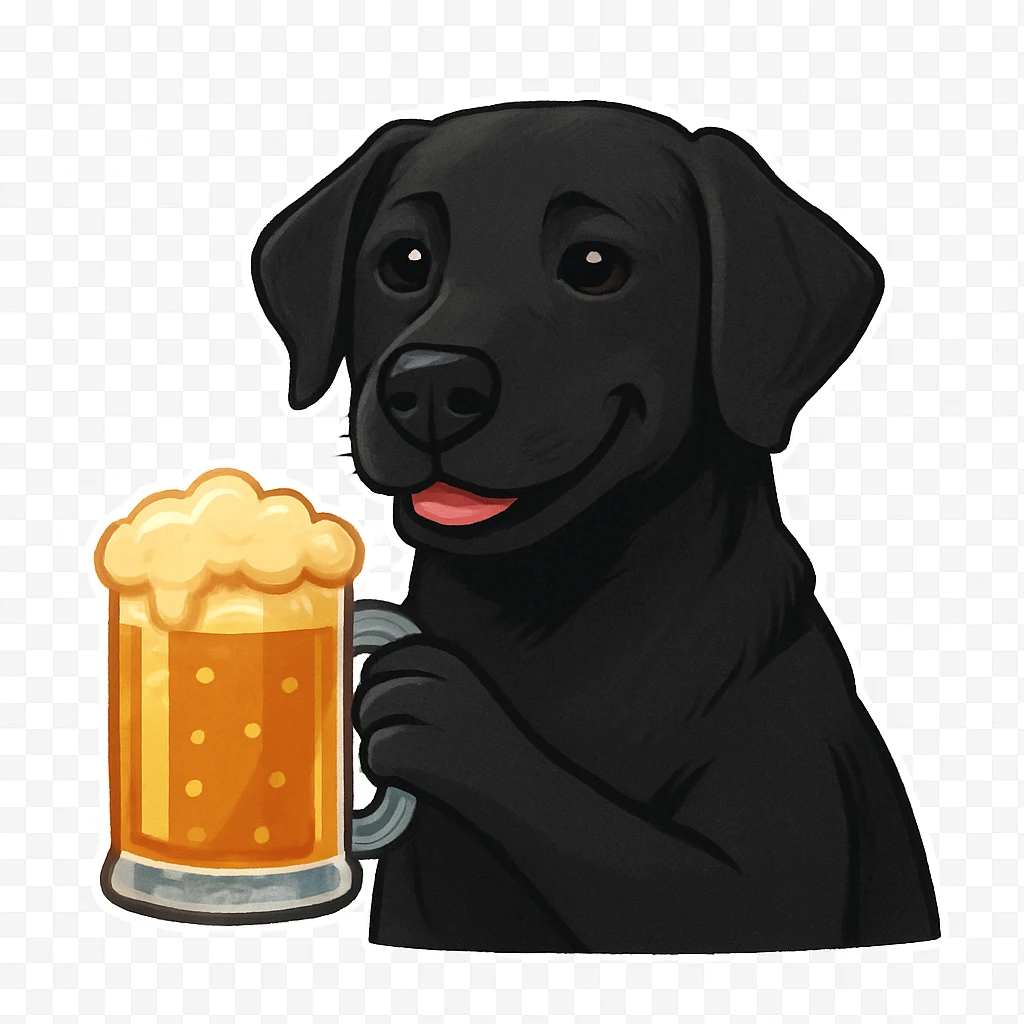 Black lab holding a beer emoji