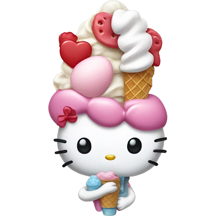 Hello kitty eating ice cream with my Melody  emoji