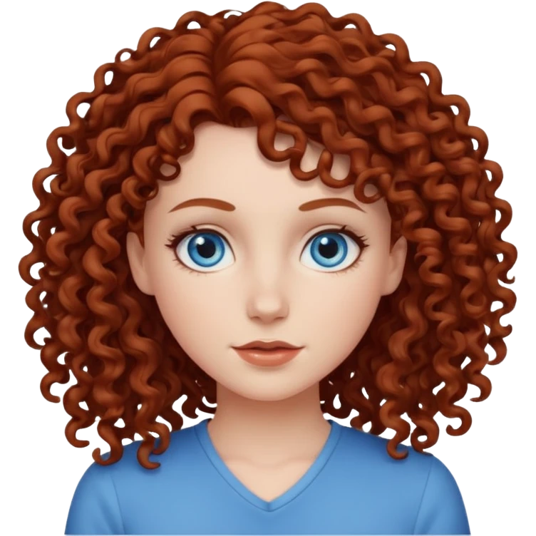 Whie girl with blue eyes abd redfush brown very curly hair emoji