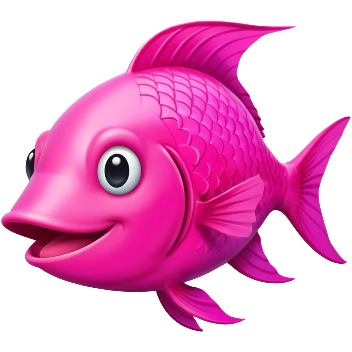 super friendly, extremely derpy bright neon pink fish with big goofy smile and crossed eye, tongue sticking out, perfect flat side profile facing right, exactly 90 degrees, one eye visible emoji