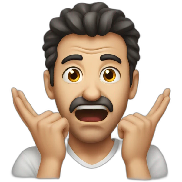 frightened turkish guy with his mouth wide open and his hands on his cheeks emoji
