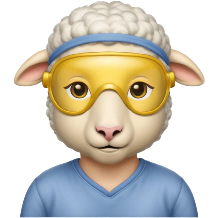 a sheep with yellow sleep mask and wearing shirt emoji
