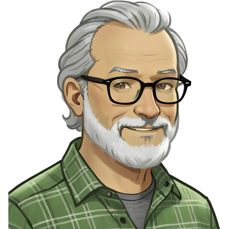 Man with grey har and beard in 50's emoji