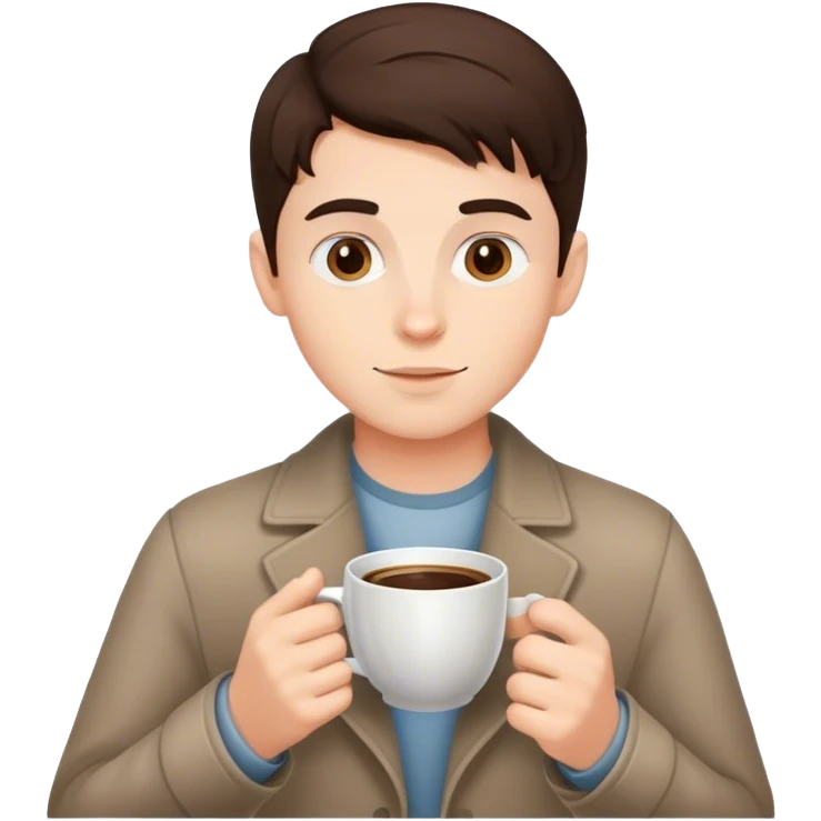 brunette boy with coffee emoji