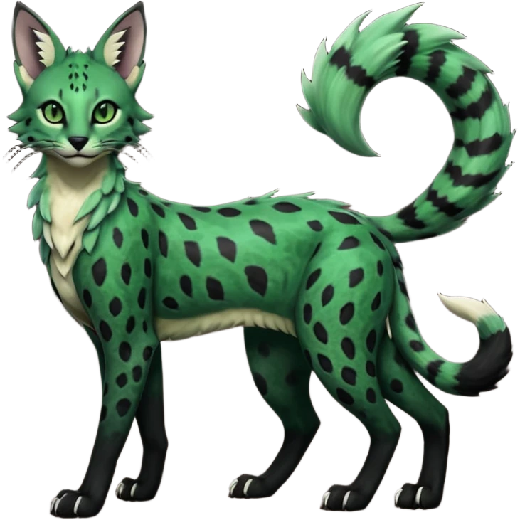 Epic complex detailed dark dusky gloomy deep gothic dark-deep-green, black, realistic Fakémon-Sprigatito-Floragato-Meowscarada-Trico-Sergal-Serval-Vernid-creature (full body) emoji