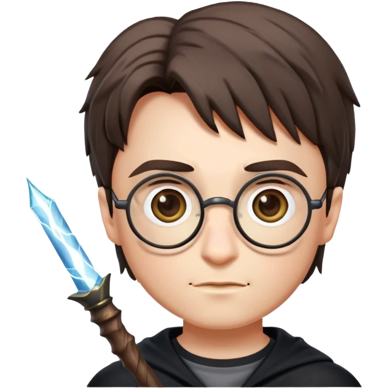 Harry Potter with glasses, lightning scar, and wand emoji