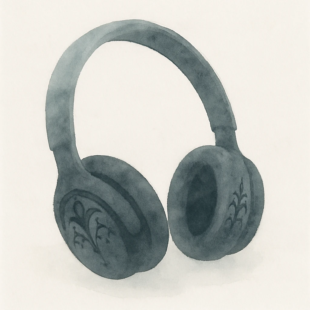 black gothic headphones with soft black washes and delicate gothic patterns emoji