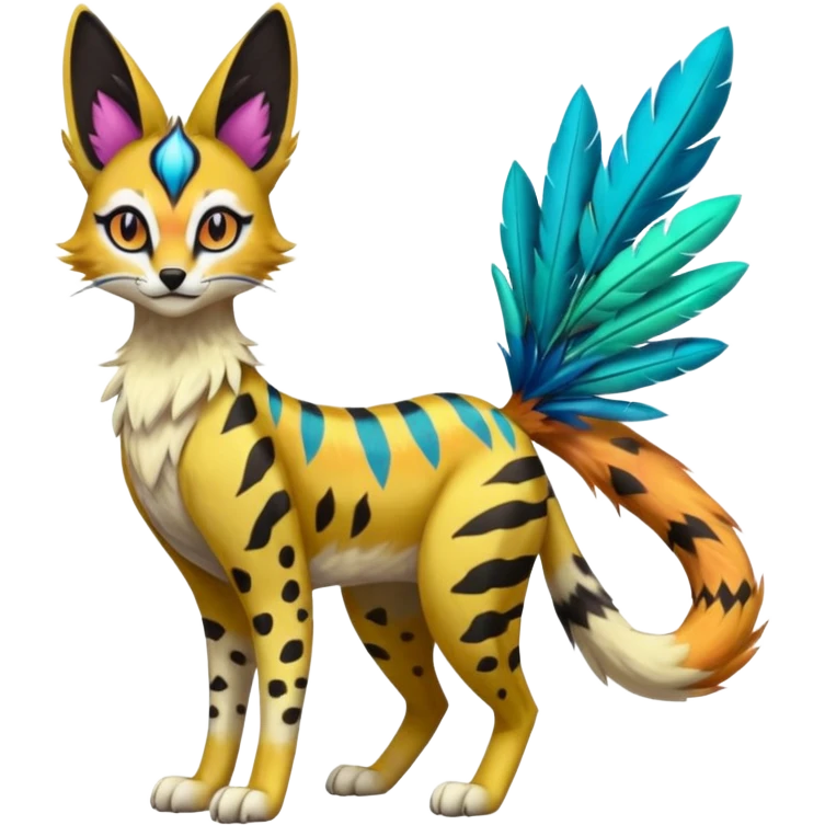 Colorful Meloetta-Sergal-Serval-Genet-Pokémon-Digimon-Fakémon-fusion-hybrid-creature emoji