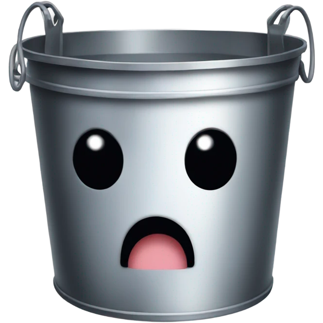 A metal bucket with (black dot Kirby eyes) emoji