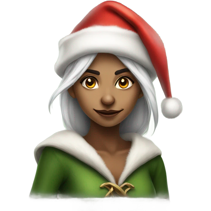 rogue female elf fantasy wearing santa hat emoji