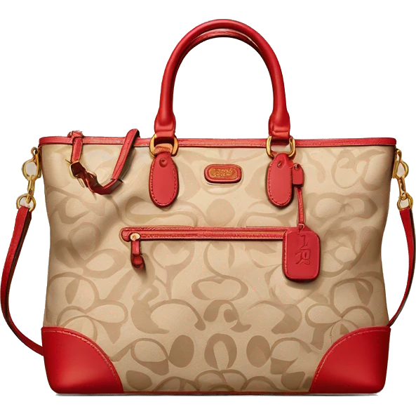 Beige Designer Coach bag with red monogram and beige trim emoji