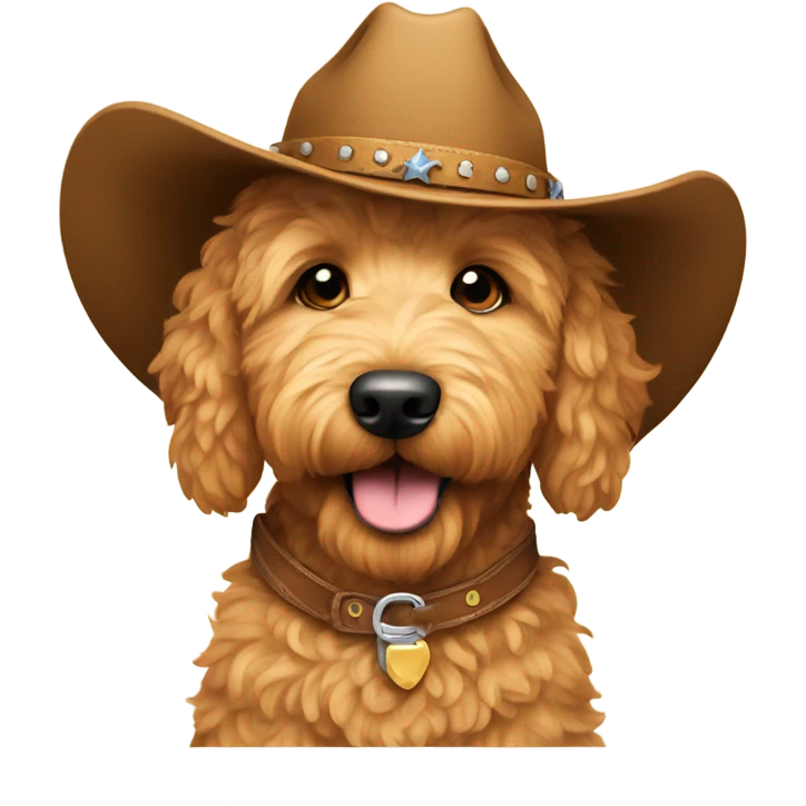 Golden doodle dog wearing a cowboy hat  emoji