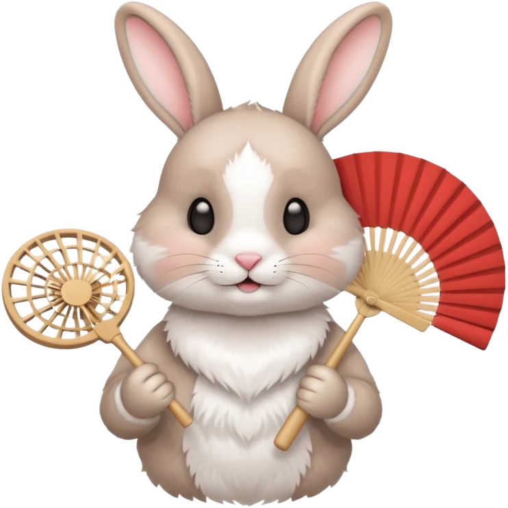 A rabbit hold a folding fan playfully emoji