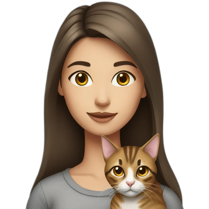 brunette girl with tabby cat emoji