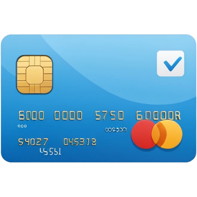 Apple style emoji of a credit card with a check mark, minimalistic, clean design, flat colors emoji