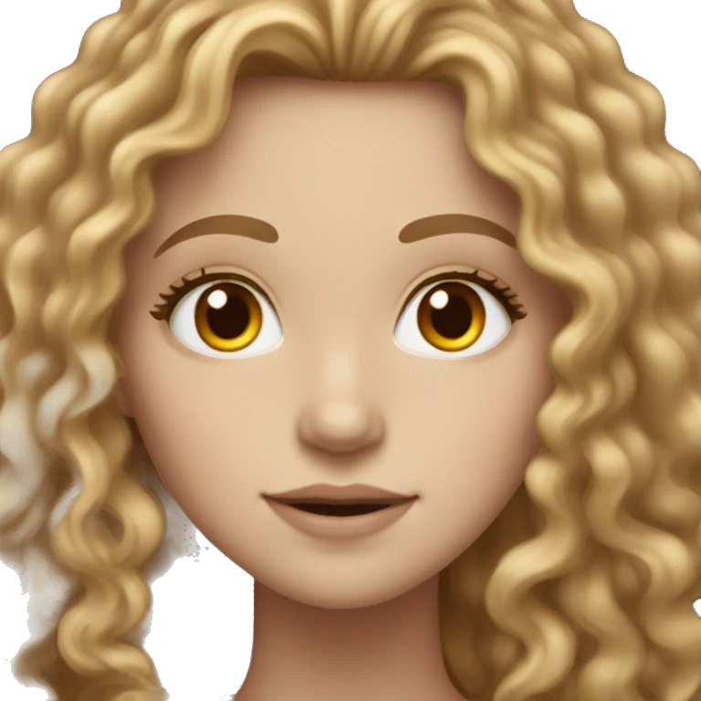 White Girl with long curly light brown hair and hazel eyes color emoji