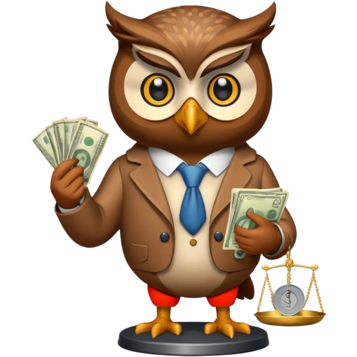 holding money and scale mascot owl emoji