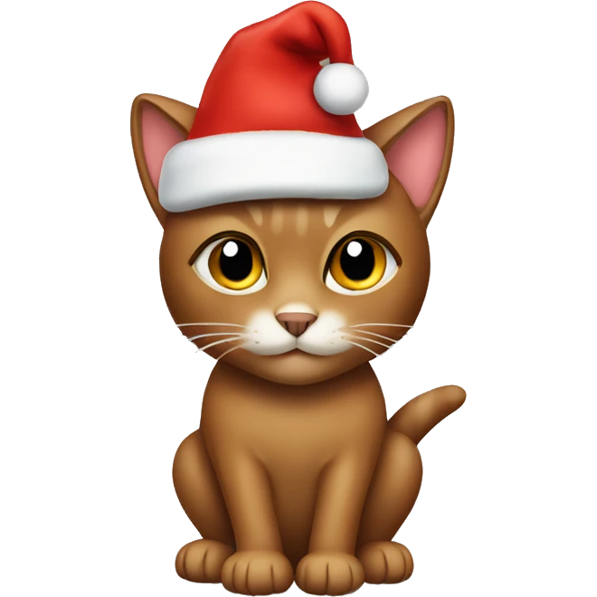 brown cat with a christmas hat  emoji