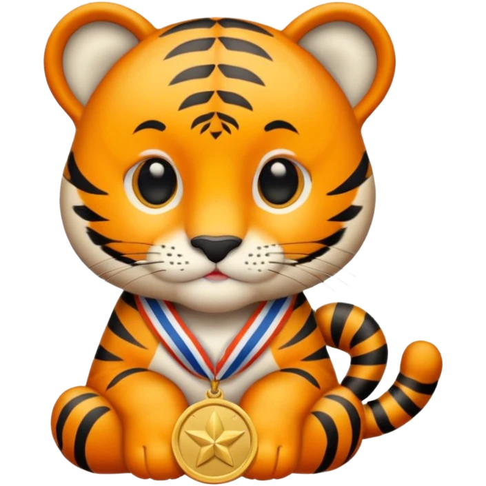 cute tiger wins medal and diploma emoji