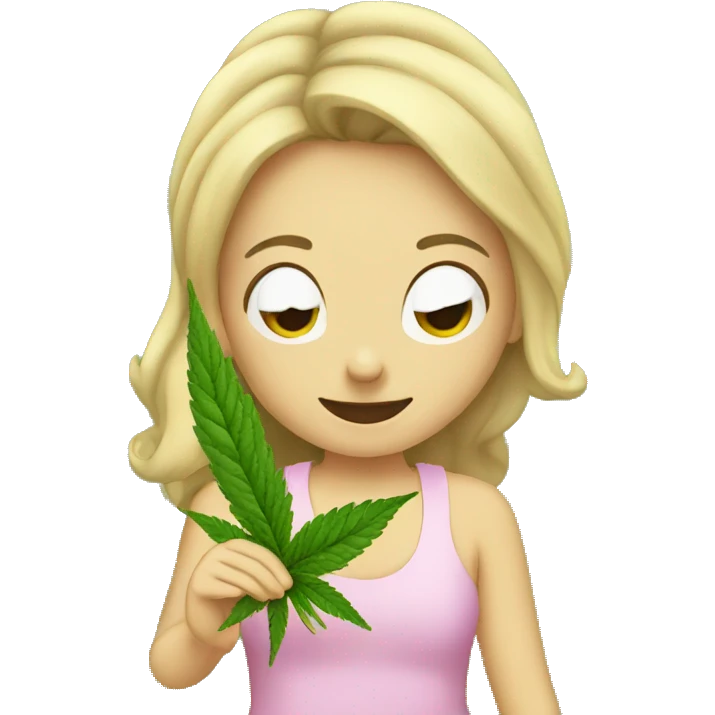 Girl smocking marijuana and saying hello emoji