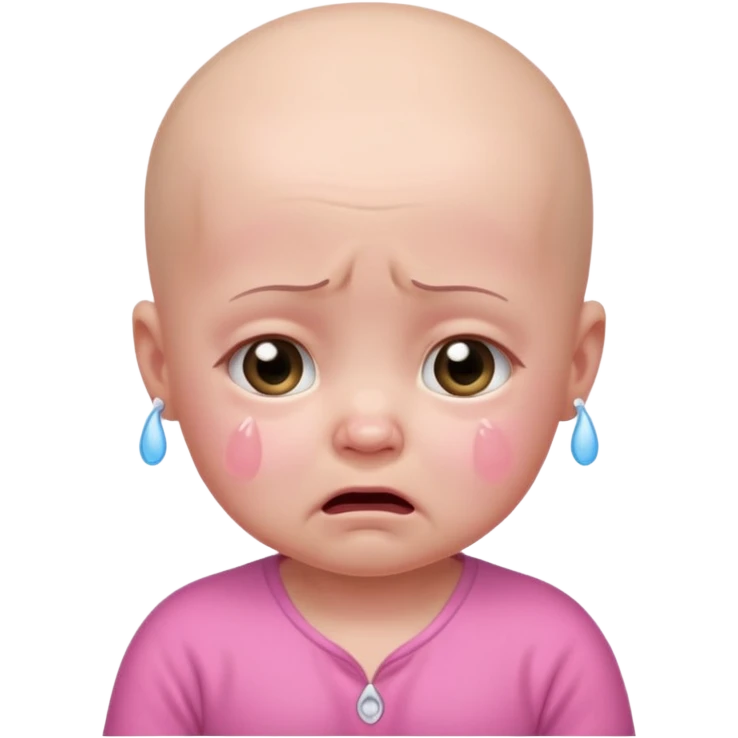 a portrait of crying baby , wearing pink clothes, no hair emoji