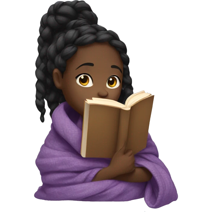 A black girl with braids wrapped in a blanket reading a book  emoji