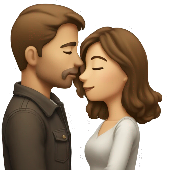 Couple kissing woman with long brown hair man with short brown hair emoji
