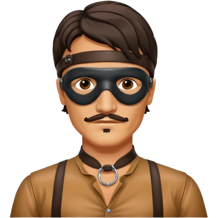 pedro pascal with leather eye mask and leather halter neck blouse emoji