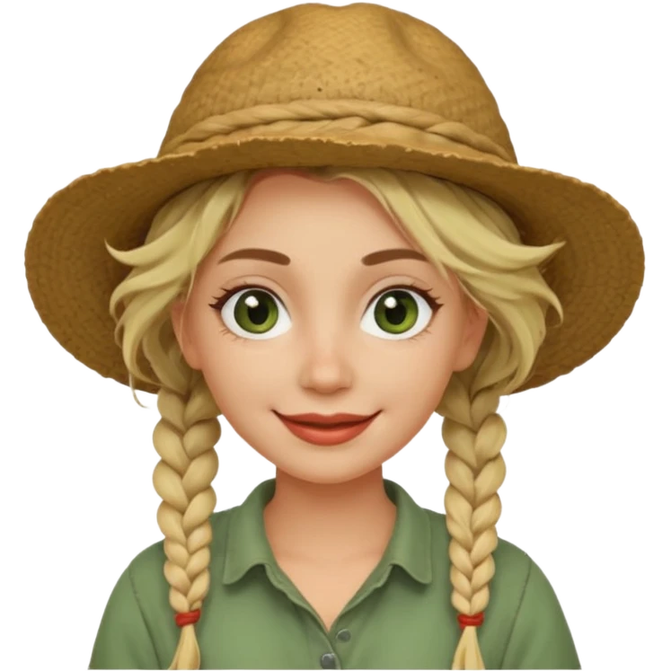 messy green clay mask and red tourist hat blond braided woman big eyes smiling and clay mask emoji