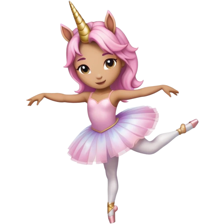 head and shoulders of an anthropomorphised female unicorn ballerina, straight on view, relaxed pose, clearly a unicorn, apple emoji style emoji