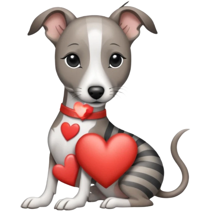 brindle stripes grey whippet hearts emoji