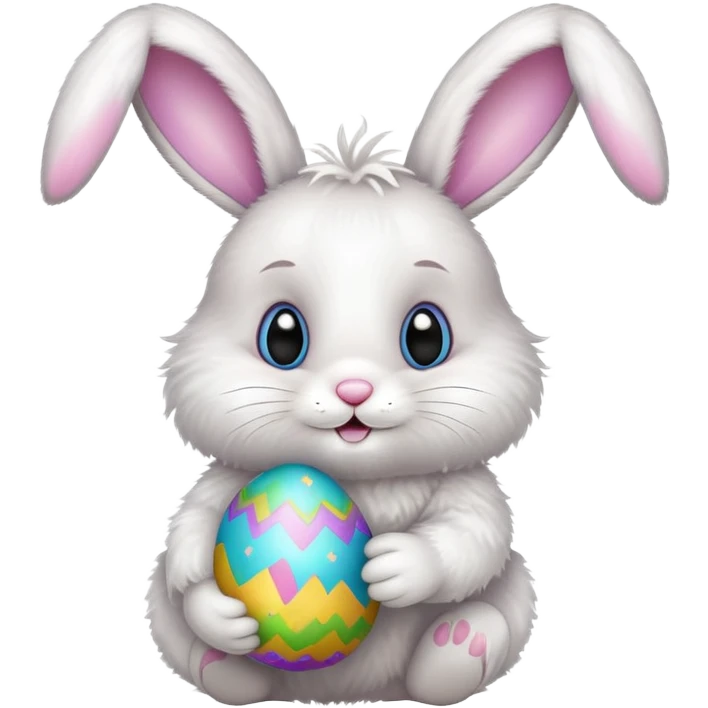 Cute Easter bunny holding a colorful Easter egg emoji