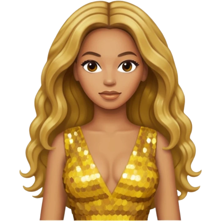 Beyonce with long dark blonde hair, yellow sequin dress emoji