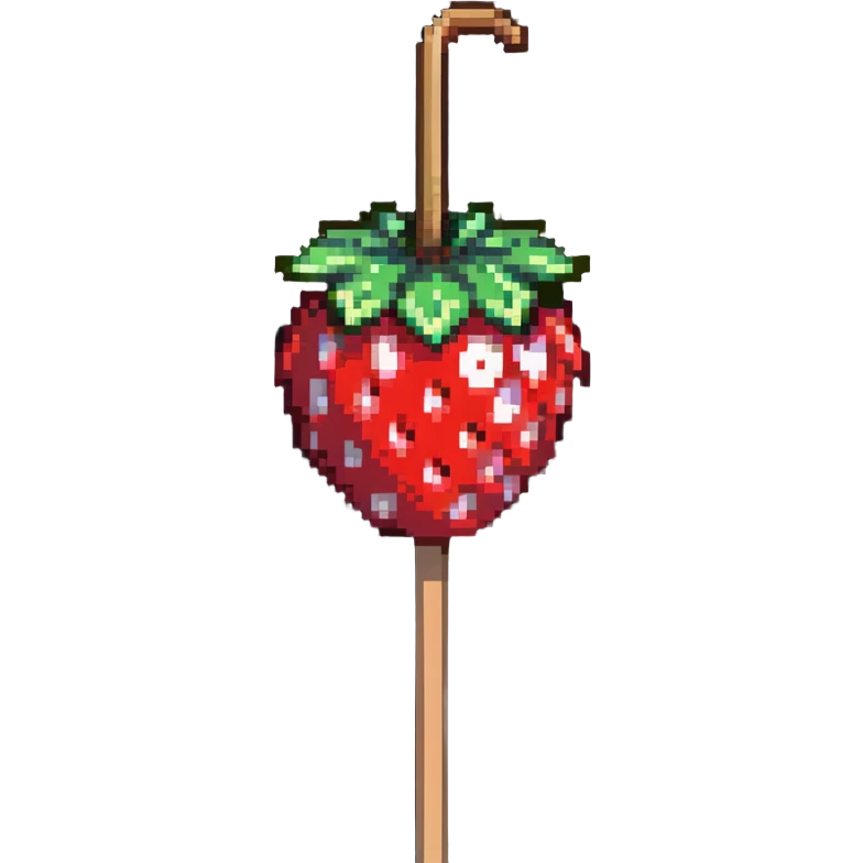 strawberry tanghulu on a wooden stick with shiny sugar coating emoji