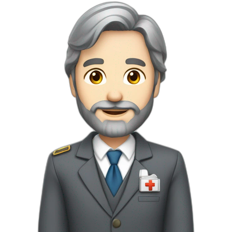 husband caucasian age 55 dark gray hair trimmed beard wearing business suit holding bible, wife asian age 55 dark hair nurse uniform, no children emoji