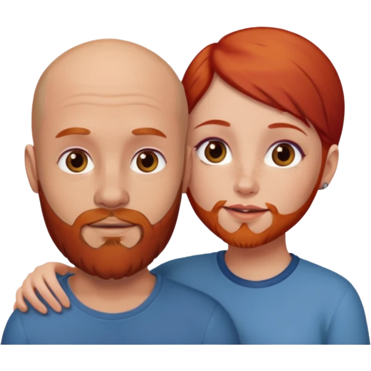 Très amoureux gars chauve barbe brune fille rousse emoji