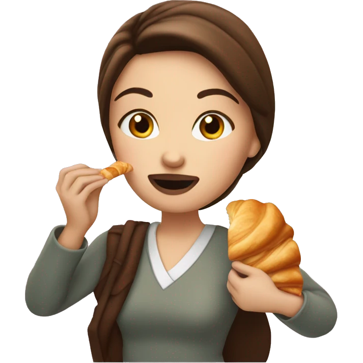 brunette white girl eating a croissant  emoji