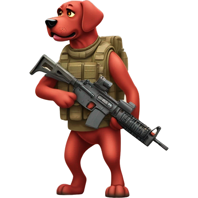 Desert storm Clifford the big red dog book illustration humanoid as a military call of duty character standing alone emoji