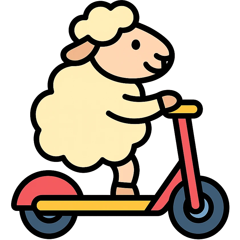 cartoon sheep on a scooter icon emoji