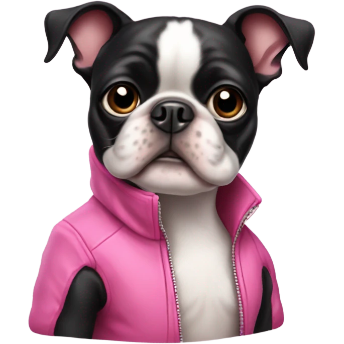 Old Boston terrier with pink jacket  emoji