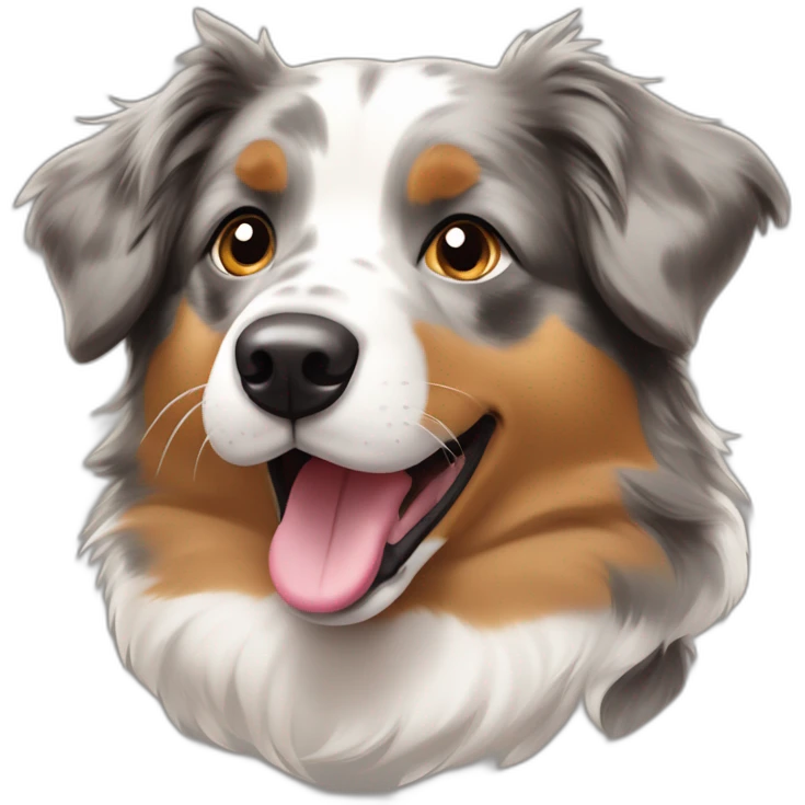 Australian shepherd dog with grey, white and light brown markings sticking it's tongue out emoji