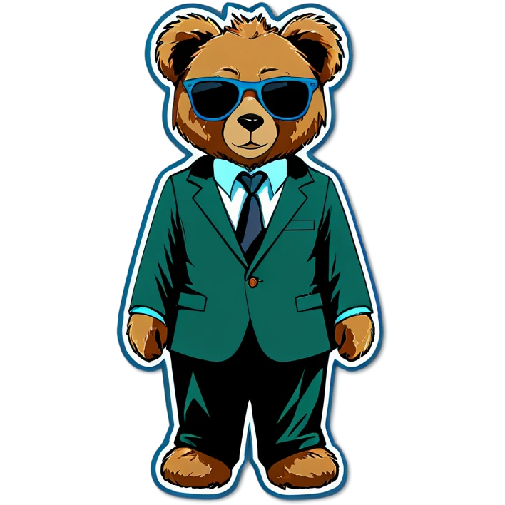 Teddy bear with sunglasses with the suit and the sunglasses in green instead or blue emoji