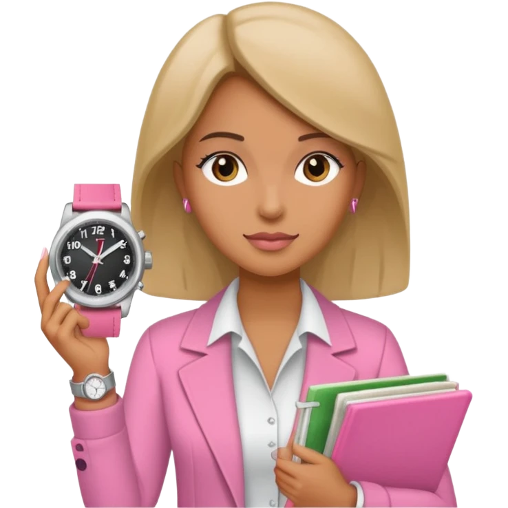 Libreta rosa, reloj femenido blanco y un dolar emoji