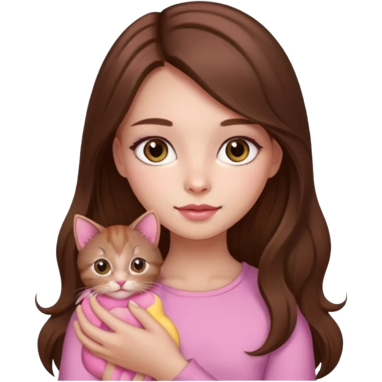 Pretty girl long hair Brown makeup pink kitten emoji