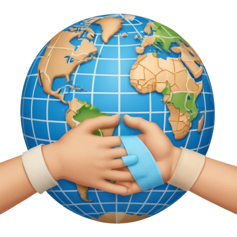 instead of two hands holding a globe, we have two hands handshaking in front of a globe. And in the background, we can see that the globe has a bandage or something.  emoji