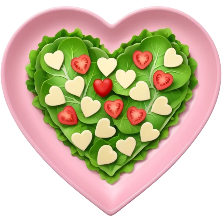 green salad in a light pink heart shaped plate emoji