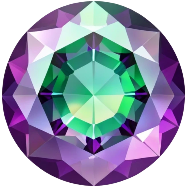 round cut alexandrite gemstone showing color shift from green to purple with holographic iridescent shine emoji